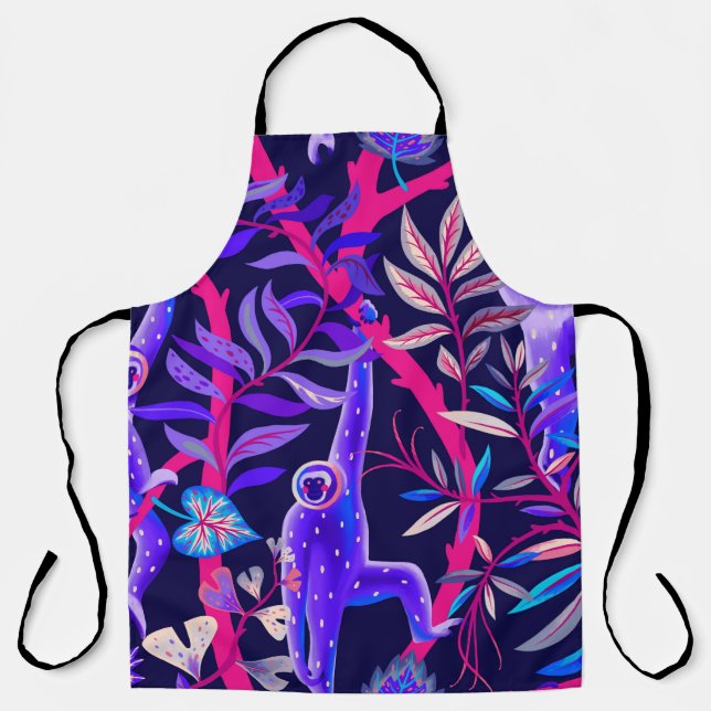 Tropical animals: blue monkeys pattern. apron (Front)