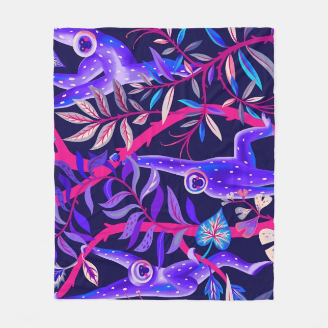 Tropical animals: blue monkeys pattern. fleece blanket (Front)