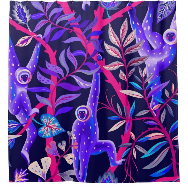 Tropical animals: blue monkeys pattern. shower curtain (Front)