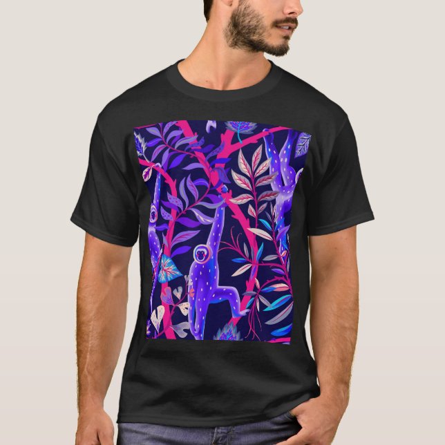 Tropical animals: blue monkeys pattern. T-Shirt (Front)
