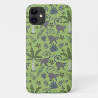 Tropical animals seamless pattern green and gray
