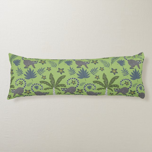 Tropical animals seamless pattern green and grey body cushion (Front)