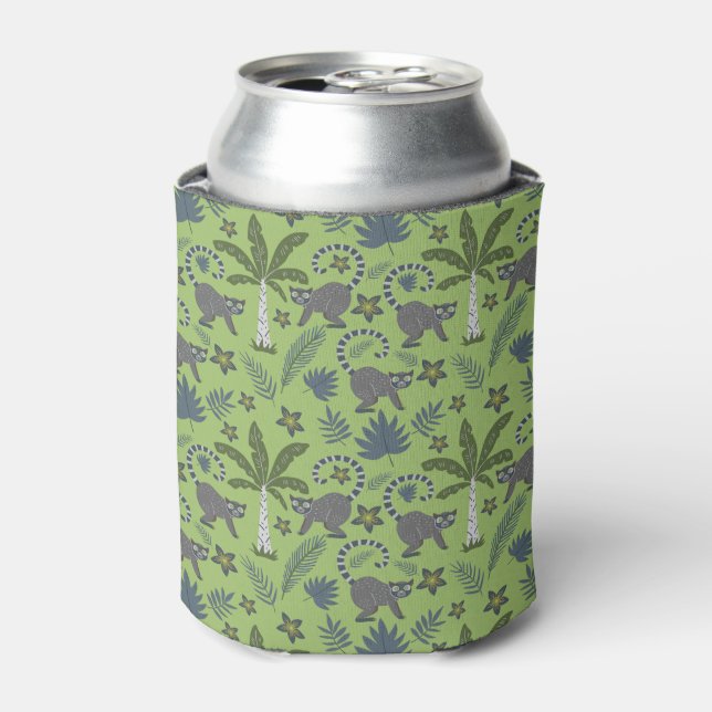 Tropical animals seamless pattern green and grey can cooler (Can Front)