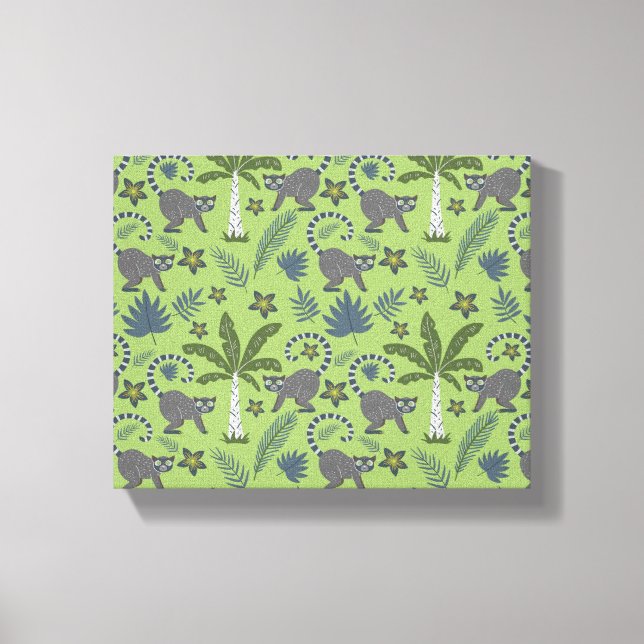 Tropical animals seamless pattern green and grey canvas print (Front)