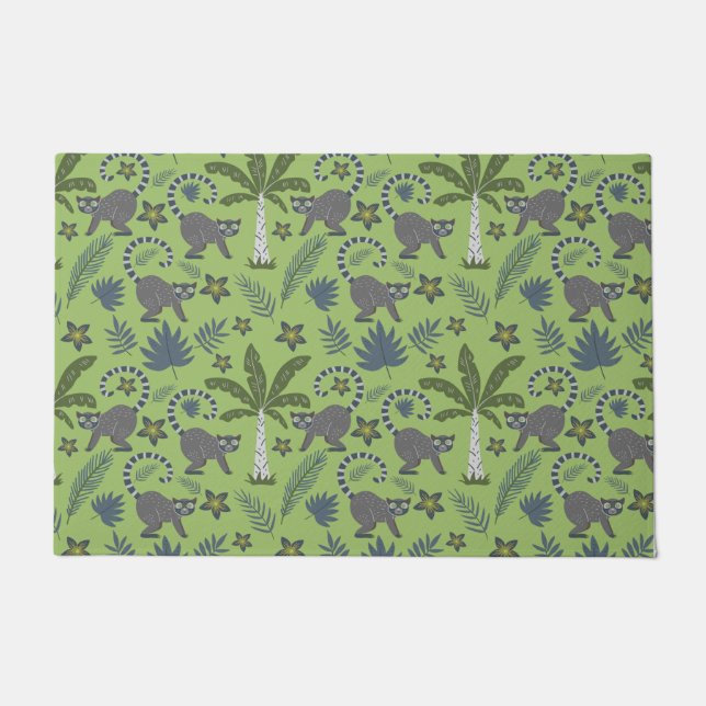 Tropical animals seamless pattern green and grey doormat (Front)