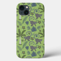 Tropical animals seamless pattern green and grey