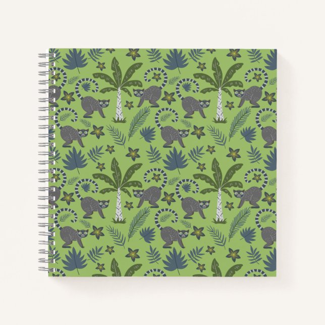 Tropical animals seamless pattern green and grey notebook (Front)