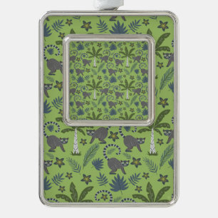 Tropical animals seamless pattern green and grey silver plated framed ornament