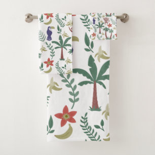 Tropical animals seamless pattern macaw and monkey bath towel set