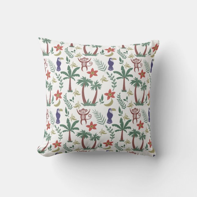Tropical animals seamless pattern macaw and monkey cushion (Front)