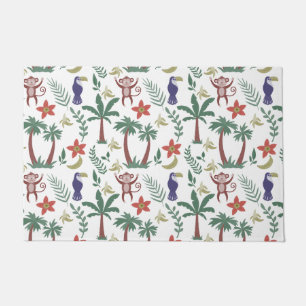 Tropical animals seamless pattern macaw and monkey doormat