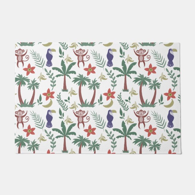 Tropical animals seamless pattern macaw and monkey doormat (Front)