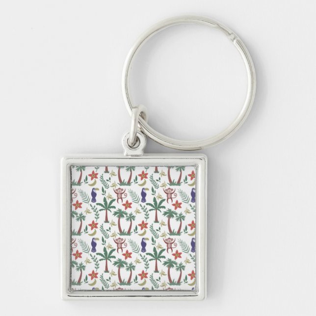 Tropical animals seamless pattern macaw and monkey key ring (Front)