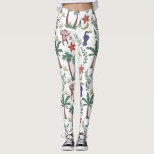 Tropical animals seamless pattern macaw and monkey leggings