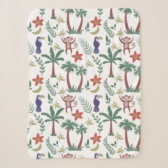 Tropical animals seamless pattern macaw and monkey sherpa blanket (Front)