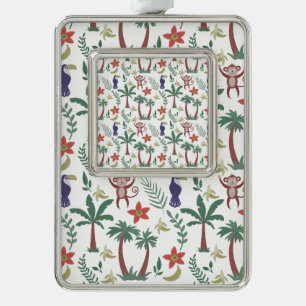 Tropical animals seamless pattern macaw and monkey silver plated framed ornament