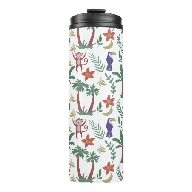 Tropical animals seamless pattern macaw and monkey thermal tumbler (Front)