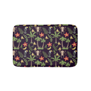 Tropical animals seamless pattern monkey & macaw bath mat