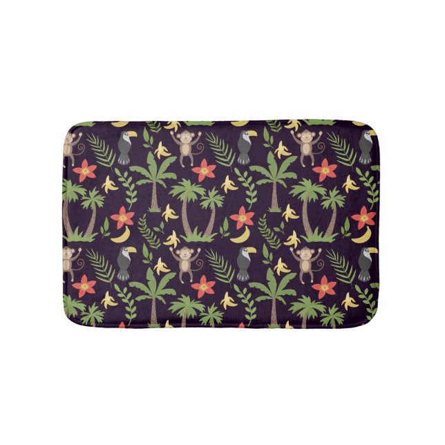 Tropical animals seamless pattern monkey & macaw bath mat (Front)