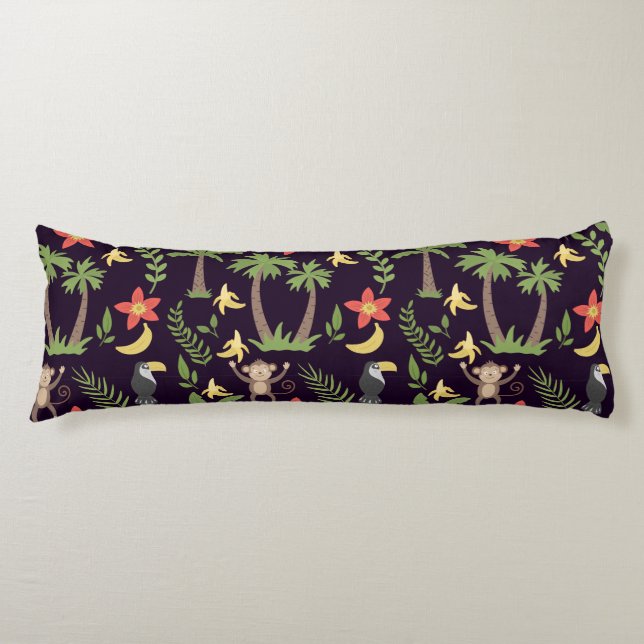 Tropical animals seamless pattern monkey & macaw body cushion (Front)