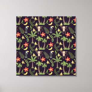 Tropical animals seamless pattern monkey & macaw canvas print