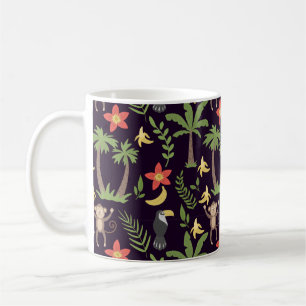 Tropical animals seamless pattern monkey & macaw coffee mug
