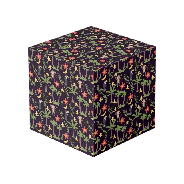 Tropical animals seamless pattern monkey & macaw cube (Front Angled)