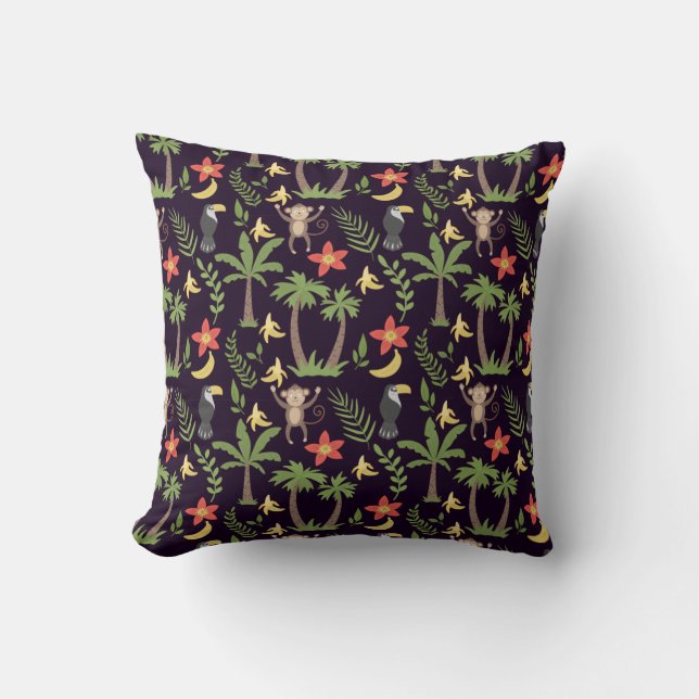 Tropical animals seamless pattern monkey & macaw cushion (Front)