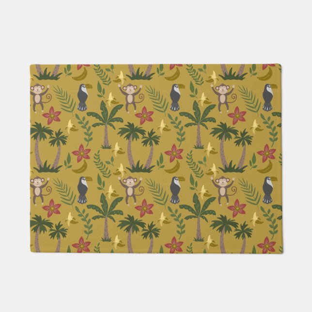 Tropical animals seamless pattern monkey , macaw doormat (Front)