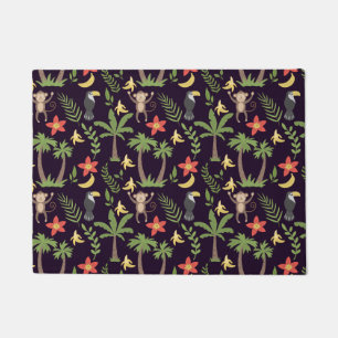 Tropical animals seamless pattern monkey & macaw doormat