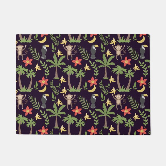 Tropical animals seamless pattern monkey & macaw doormat (Front)
