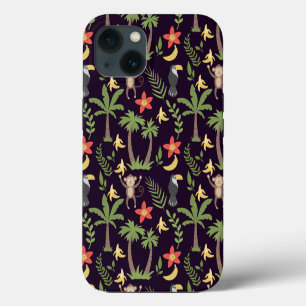 Tropical animals seamless pattern monkey & macaw iPhone 13 case