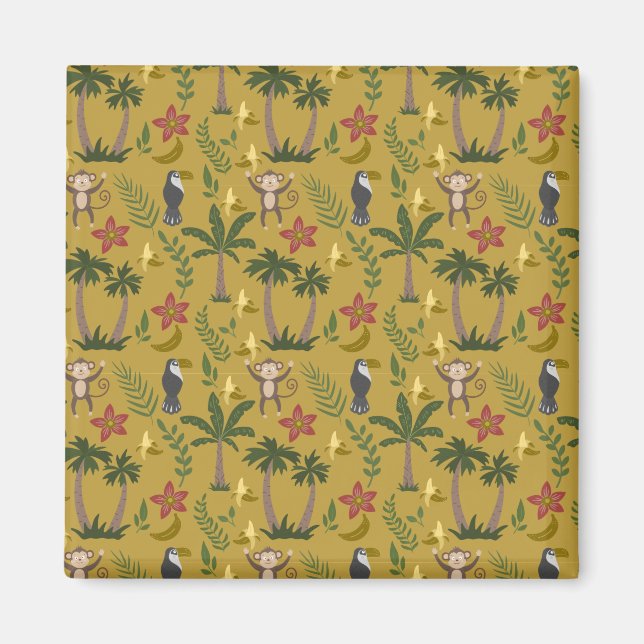 Tropical animals seamless pattern monkey , macaw magnet (Front)