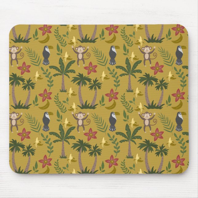 Tropical animals seamless pattern monkey , macaw mouse pad (Front)