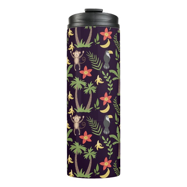 Tropical animals seamless pattern monkey & macaw thermal tumbler (Front)