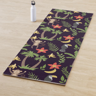 Tropical animals seamless pattern monkey & macaw yoga mat