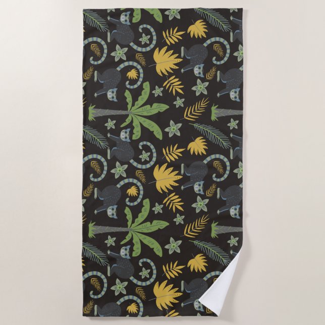 Tropical animals seamless pattern monkey palm tree beach towel (Front)
