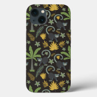 Tropical animals seamless pattern monkey palm tree