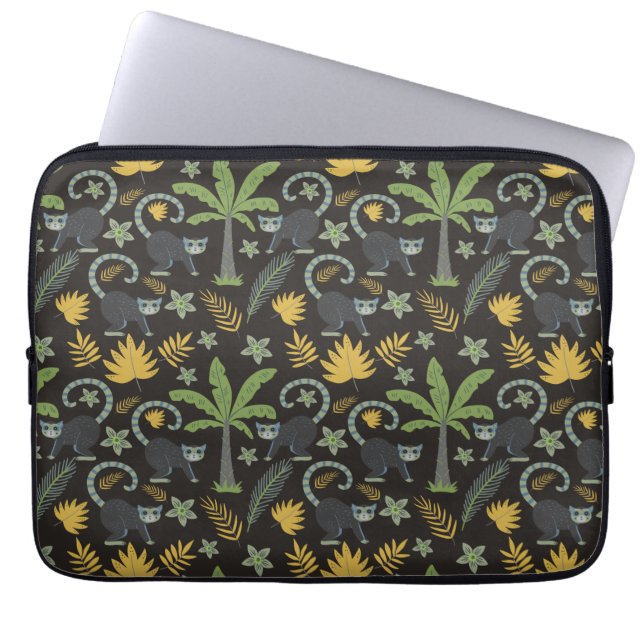 Tropical animals seamless pattern monkey palm tree laptop sleeve (Front)