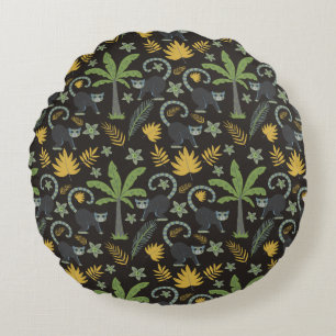 Tropical animals seamless pattern monkey palm tree round cushion