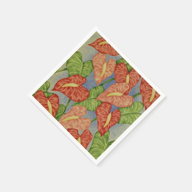 Tropical Anthuriums Flower Paper Napkins (Corner)