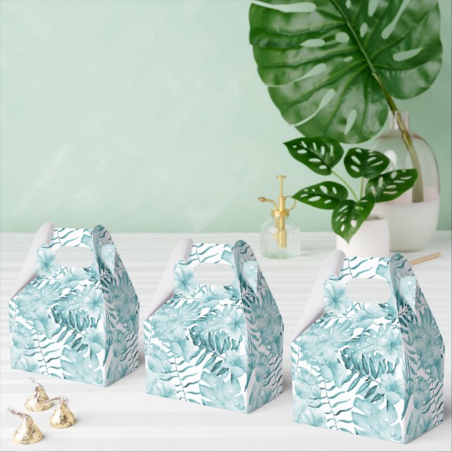 Tropical Aqua Blue Floral Leaves Favour Box (Multiple)