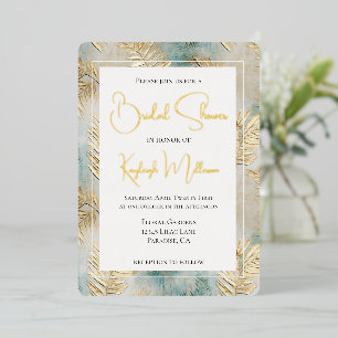 Tropical Aqua Gold Leaves Bridal Shower