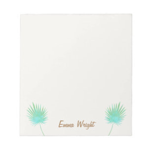 Tropical Aqua Green Watercolor Palm Leaf  Branch Notepad