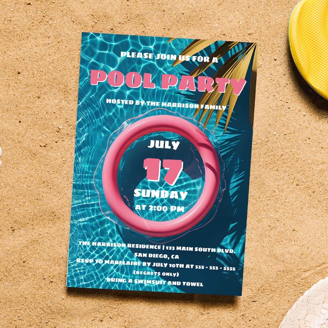 Tropical Aqua Paradise Summer Pool Party Invitation (Creator Uploaded)