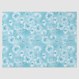 Tropical Aqua White Orchids Hibiscus Floral Tissue Paper