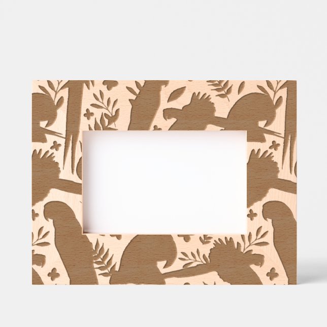 Tropical Ara Parrot Bird and Leaf Pattern  Etched Frames (Front)