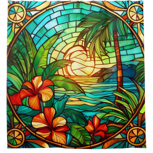 Tropical art  shower curtain (Front)