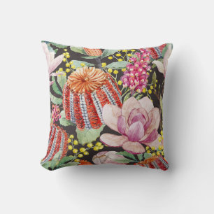 Tropical Australian plants, watercolor pattern. Cushion