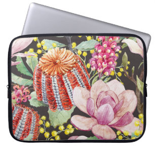 Tropical Australian plants, watercolor pattern. Laptop Sleeve